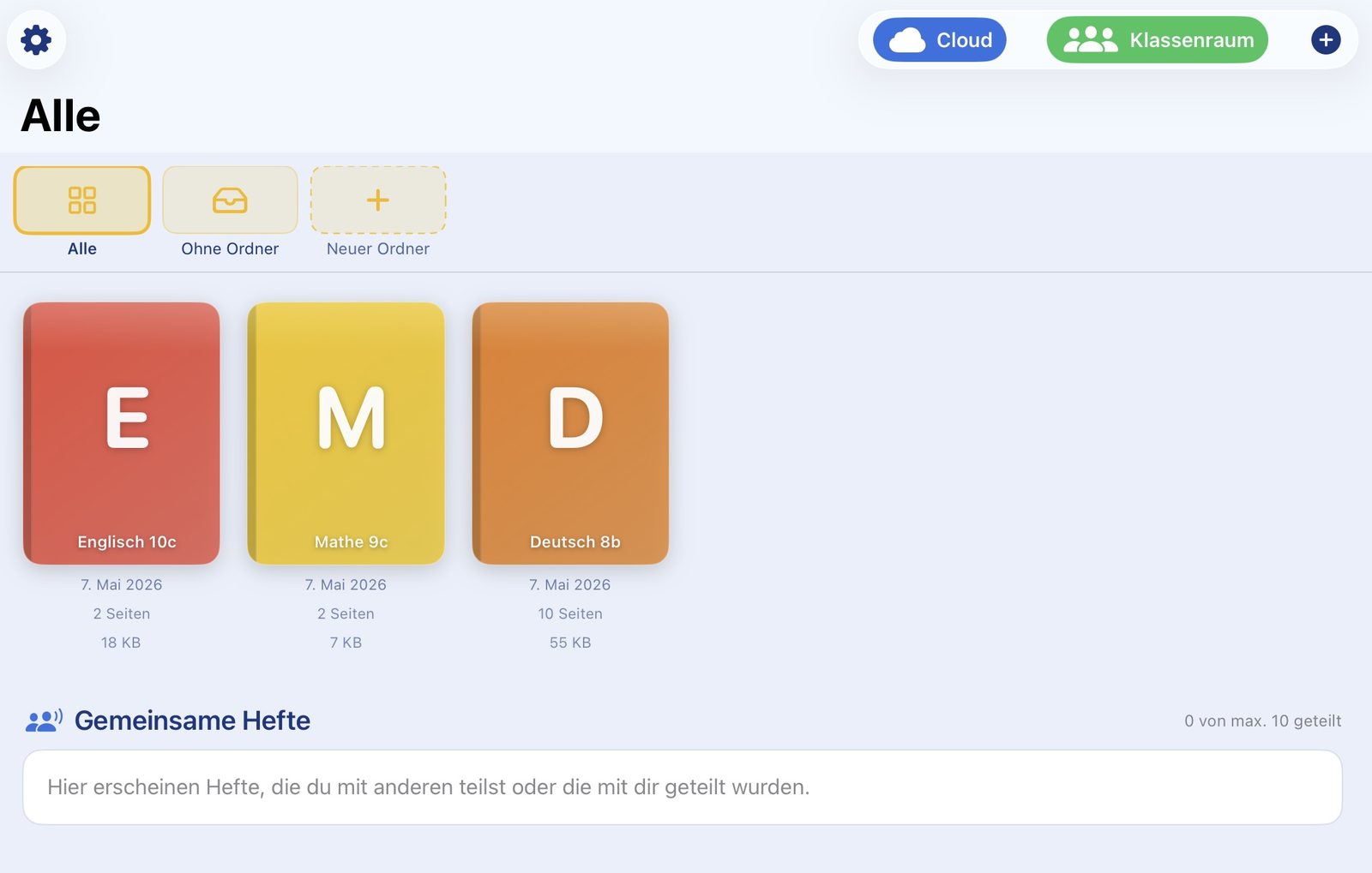 Heft-Übersicht mit Ordnern