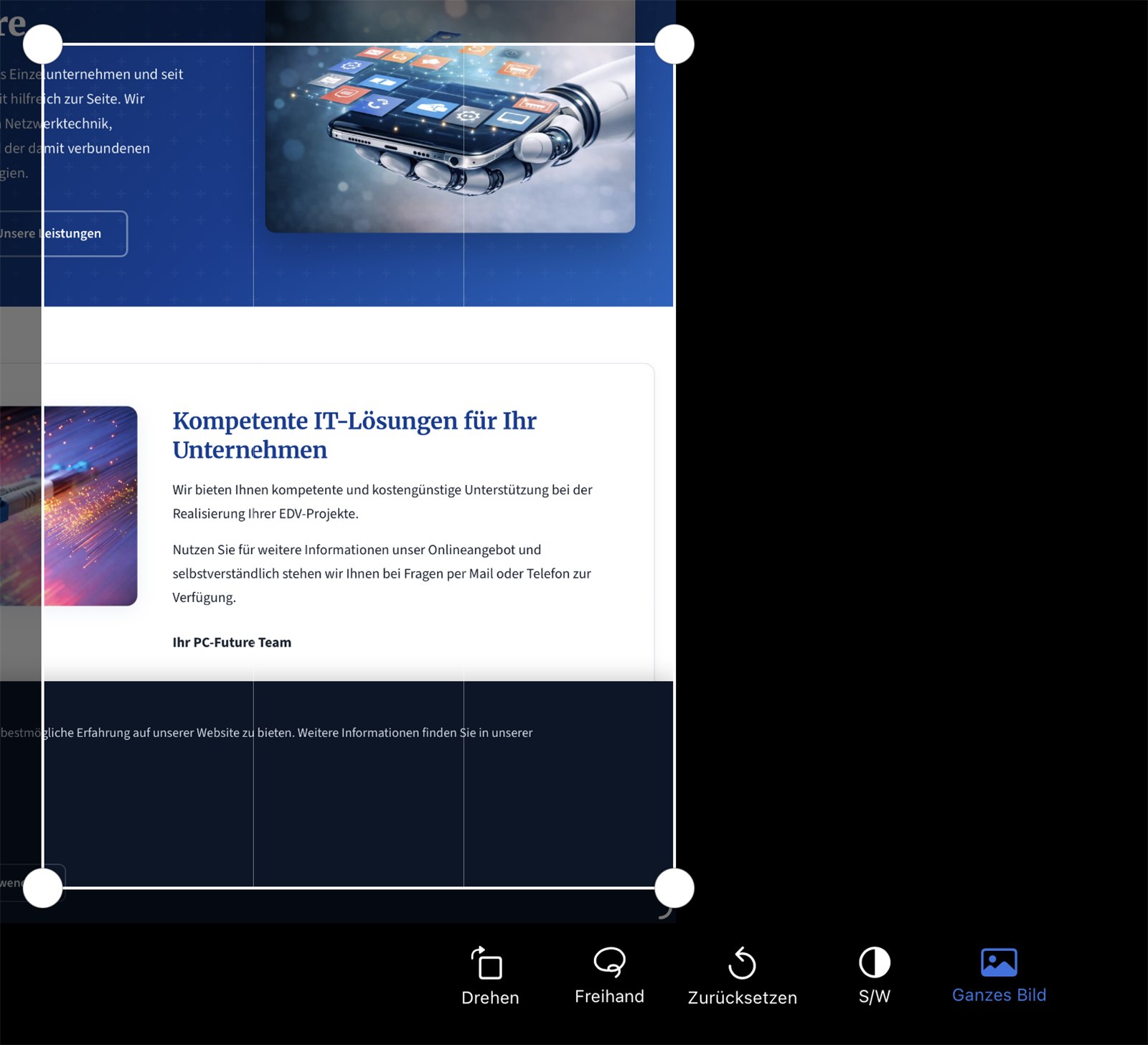 Foto-Editor mit dem Schnell-Button „Ganzes Bild