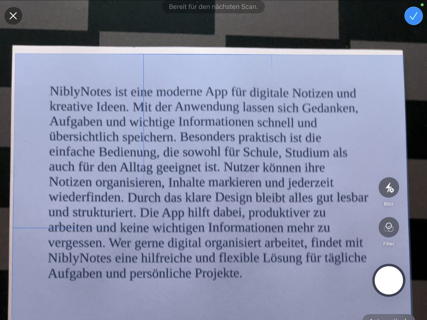 Scannerfunktion: Kamera erkennt Dokumentenrand automatisch