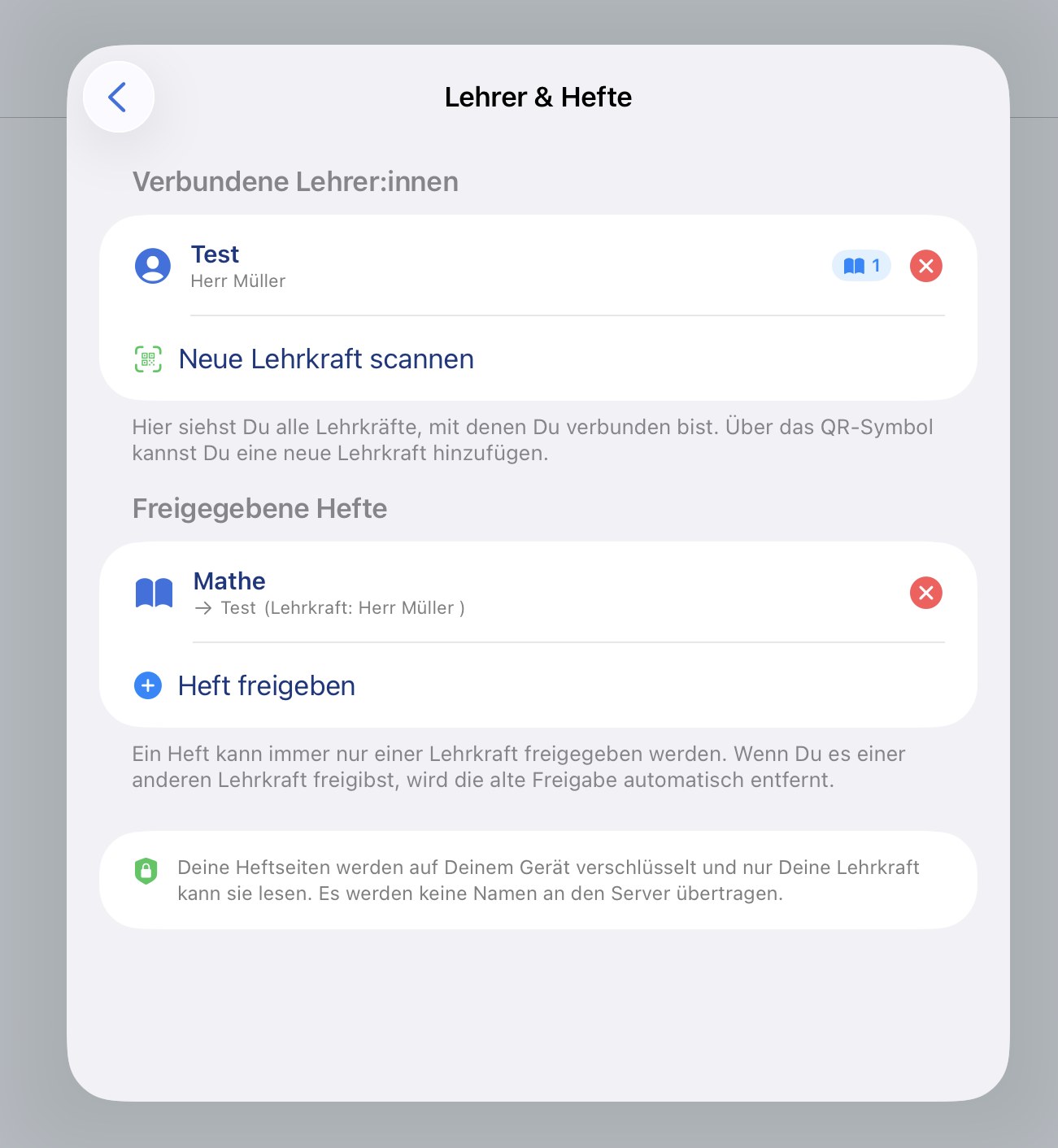 Ansicht „Lehrer & Hefte