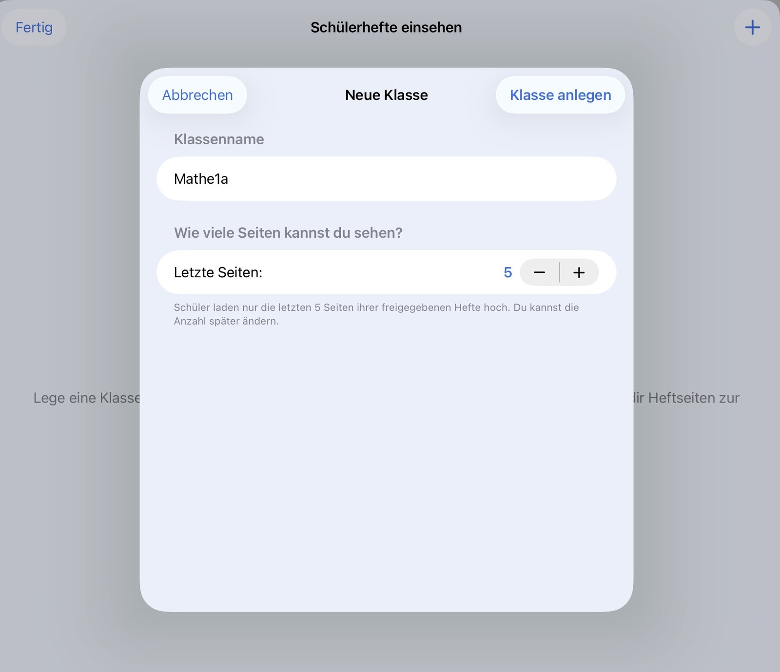 Create class — class name and number of viewable pages