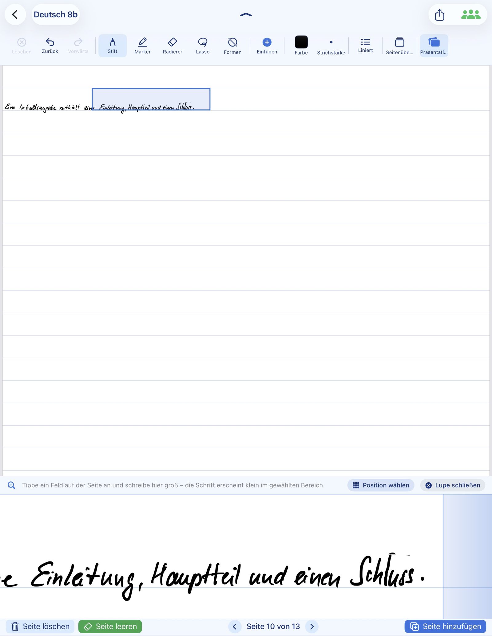 Zoom writing with bottom panel
